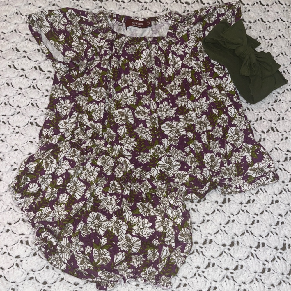Milkbarn Purple and Green Floral Kids Matching Set